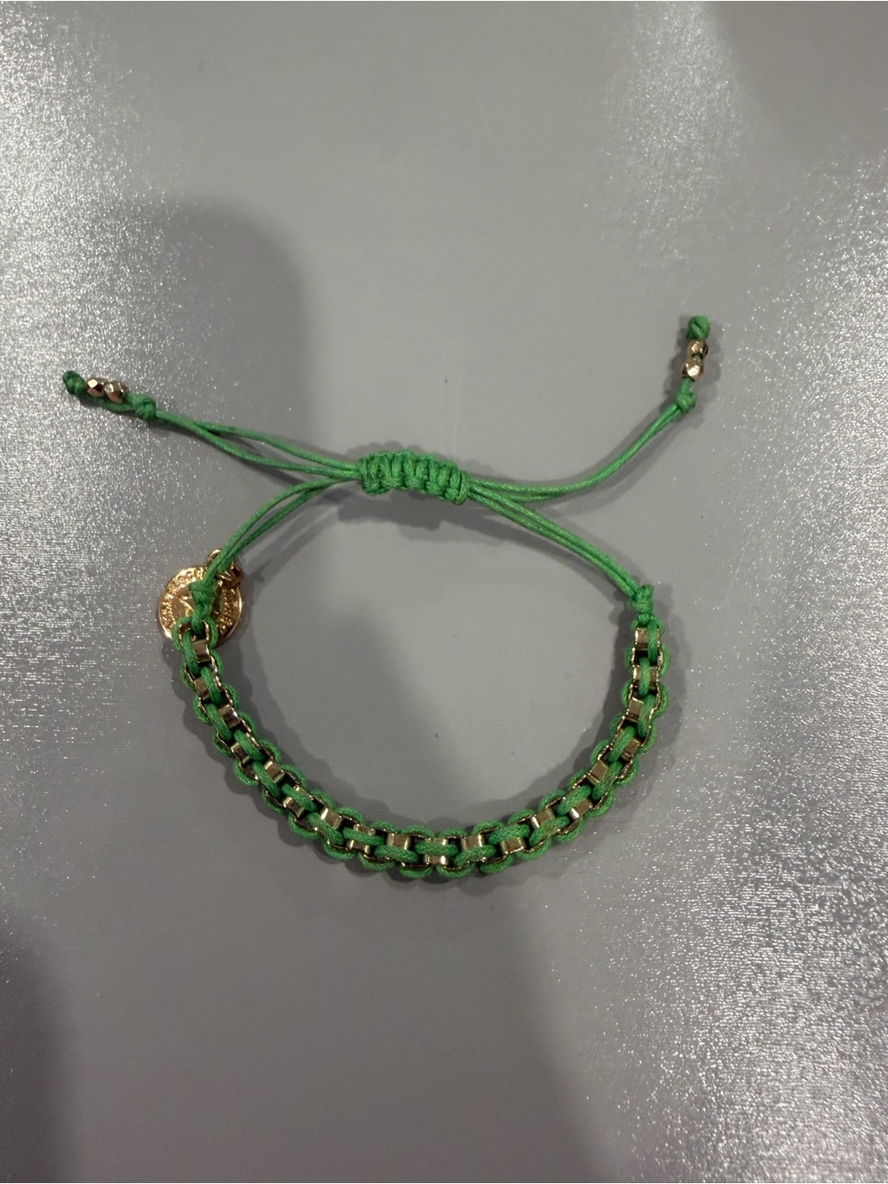 BCBGeneration Green and Gold Chain-Detail Adjustable Bracelet